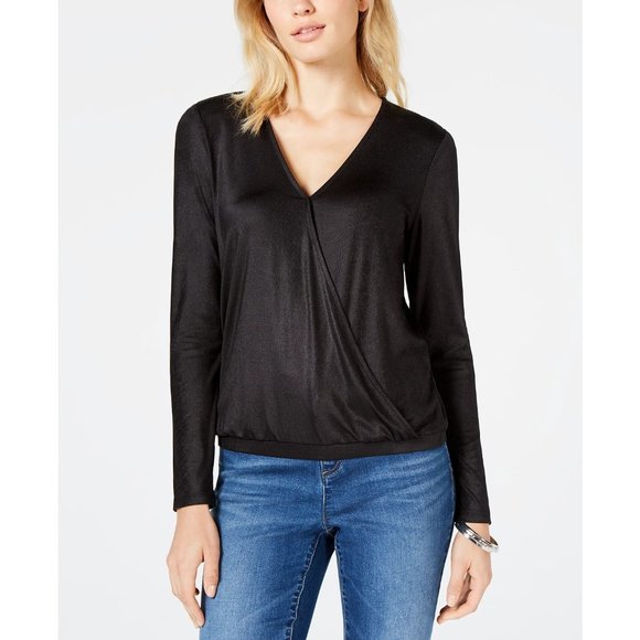 NWT Womens Size Large XL INC International Concepts Purple Shiny Wrap V-Neck Top - Picture 2 of 5